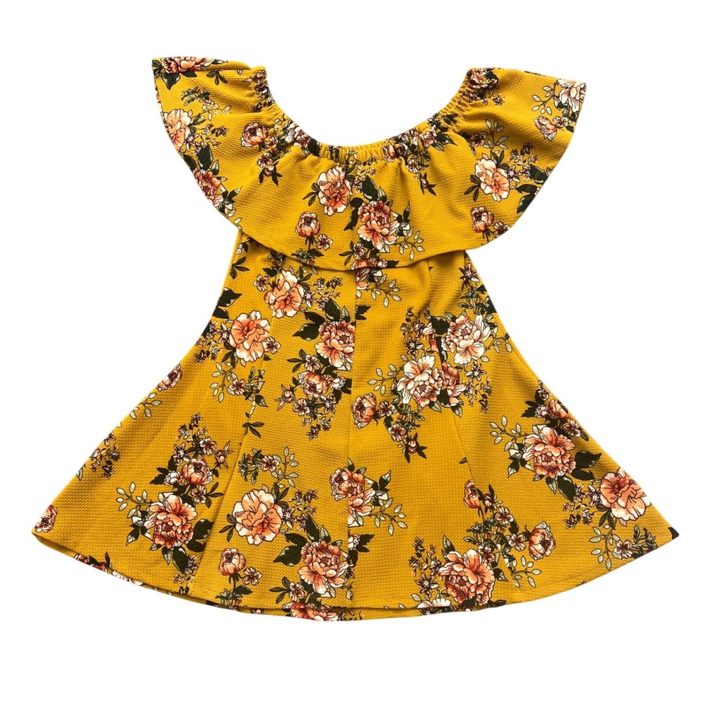 Justify‎ Mustard Yellow Floral Ruffle Off Shoulder Fit Flare Dress Large